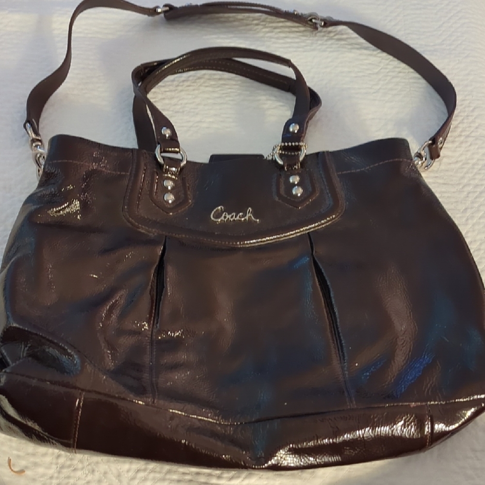 Coach Brown Leather Shoulder Bag with Pleated Design